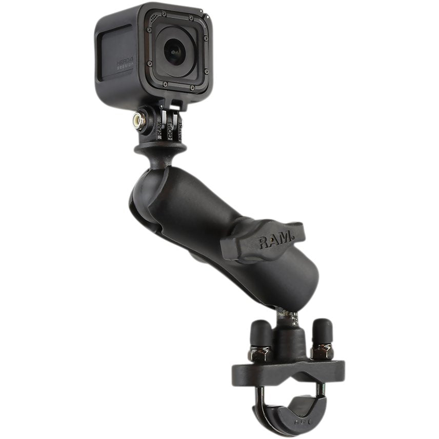 Fixation double boule RAM Mounts sur guidon en U avec adaptateur pour caméra GoPro