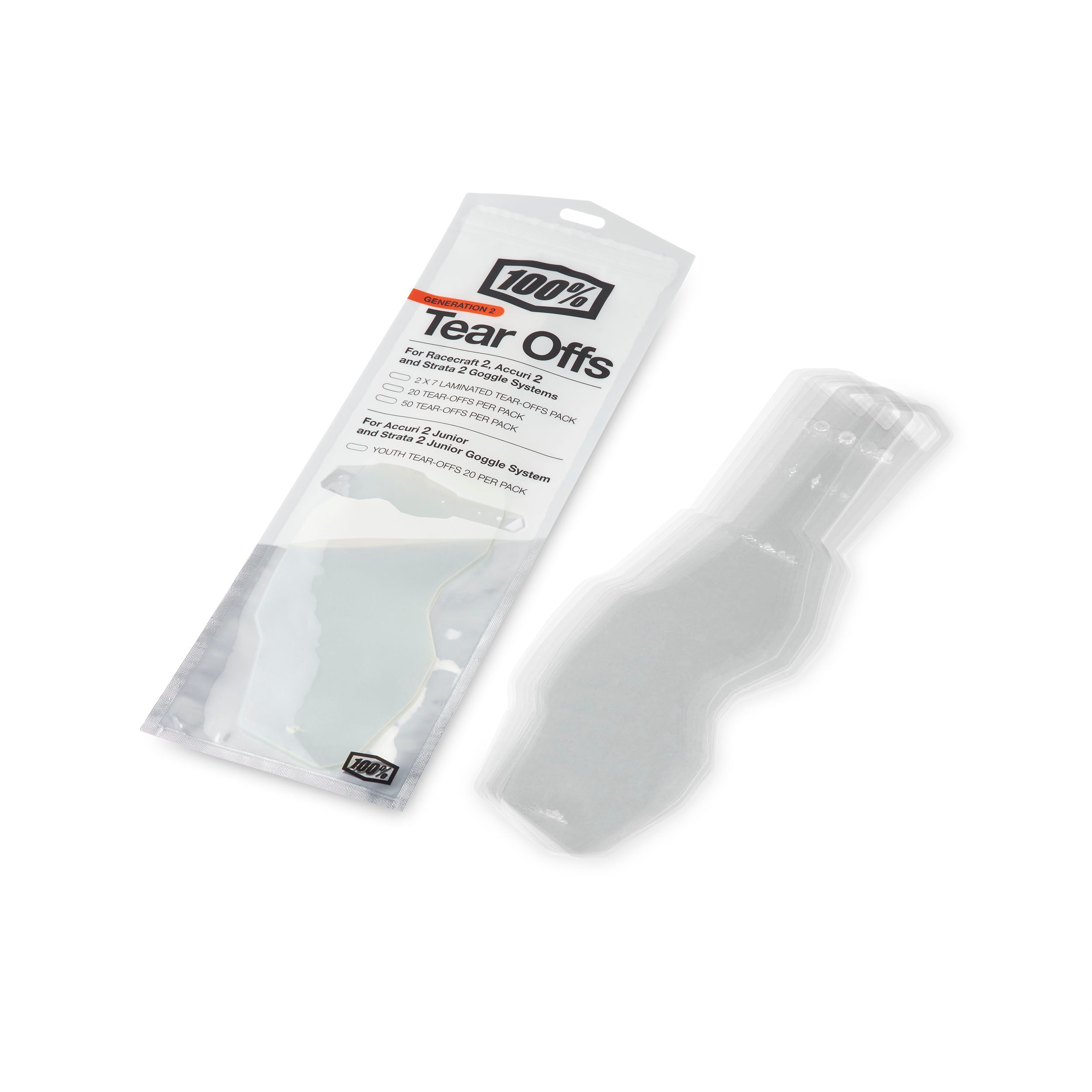 100% Generation 2 Tear Offs for Racecraft 2.0/Accuri 2.0/Strata 2.0 MX Goggle